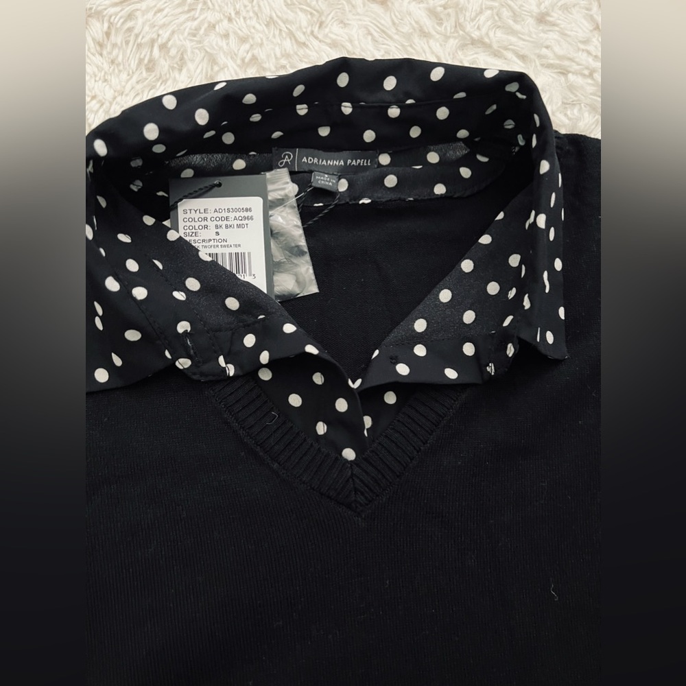 Knit long sleeve built in polka dots pattern button down collared shirt look - Picture 3 of 6